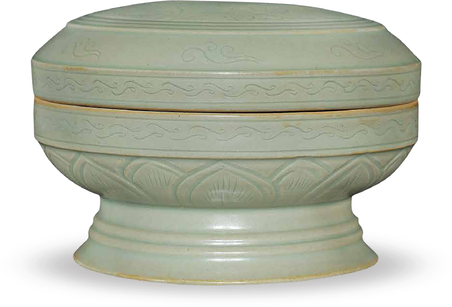 A Carved “Yue” Mise (Secret Colour) Celadon Box And Cover · Northern Song Dynasty (960-1127)