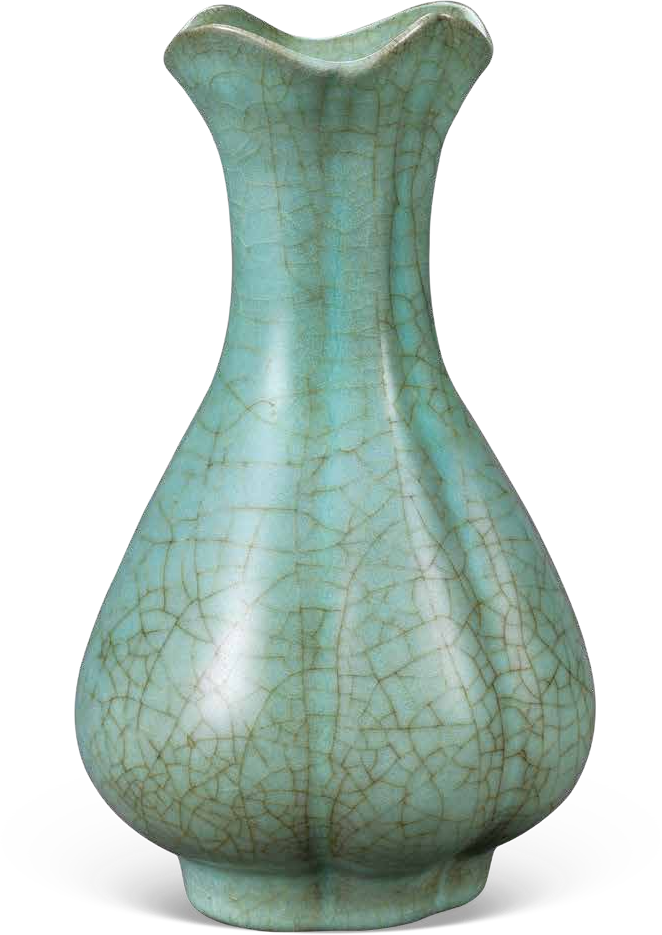 A Guanyao Celadon Lobed Pear-Shaped Vase · Southern Song Dynasty (1127-1279)