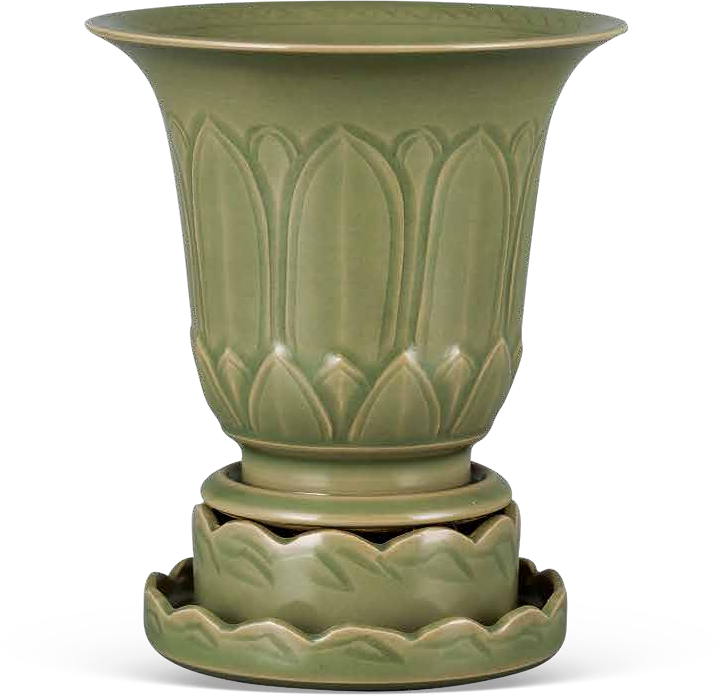 A Green Yue Ware Lotus-Carved Zun-Stylevase · Five Dynasties and Ten Kingdoms Period (907–979)