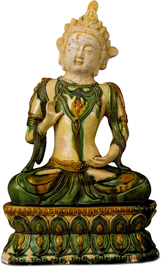 A Sancai Statue Of A Seated Bodhisattva · Tang Dynasty (618-907)